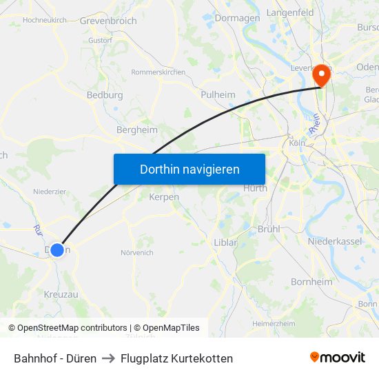 Bahnhof - Düren to Flugplatz Kurtekotten map