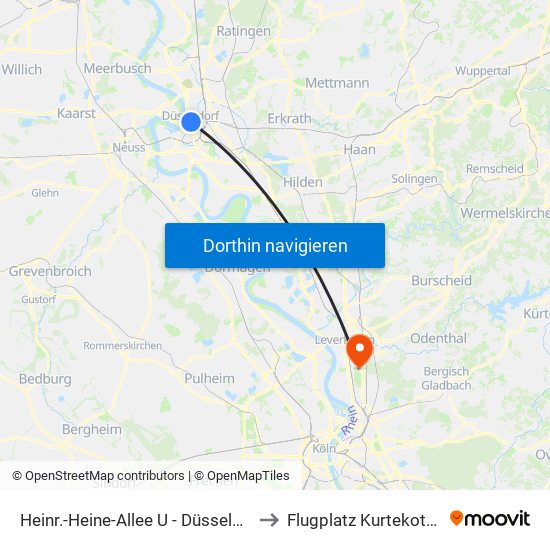 Heinr.-Heine-Allee U - Düsseldorf to Flugplatz Kurtekotten map