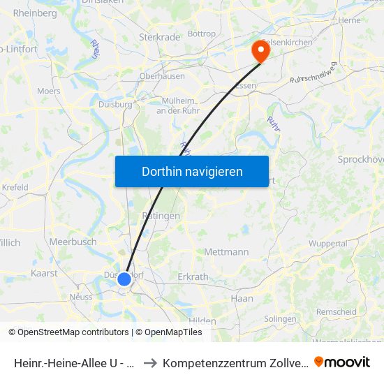 Heinr.-Heine-Allee U - Düsseldorf to Kompetenzzentrum Zollverein (Essen) map