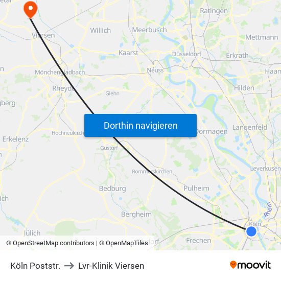 Köln Poststr. to Lvr-Klinik Viersen map