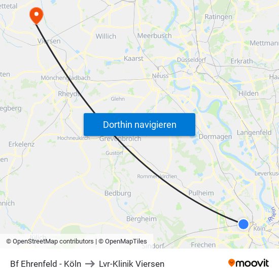 Bf Ehrenfeld - Köln to Lvr-Klinik Viersen map