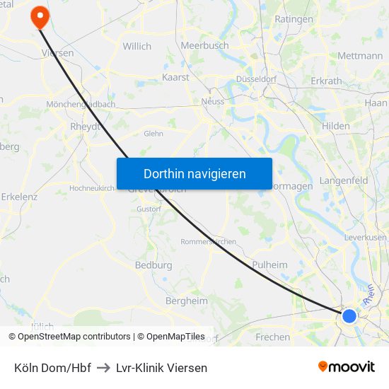 Köln Dom/Hbf to Lvr-Klinik Viersen map