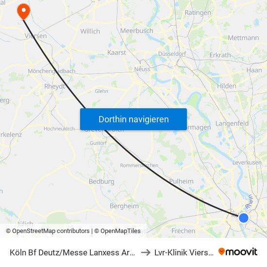 Köln Bf Deutz/Messe Lanxess Arena to Lvr-Klinik Viersen map