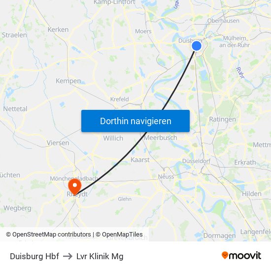 Duisburg Hbf to Lvr Klinik Mg map