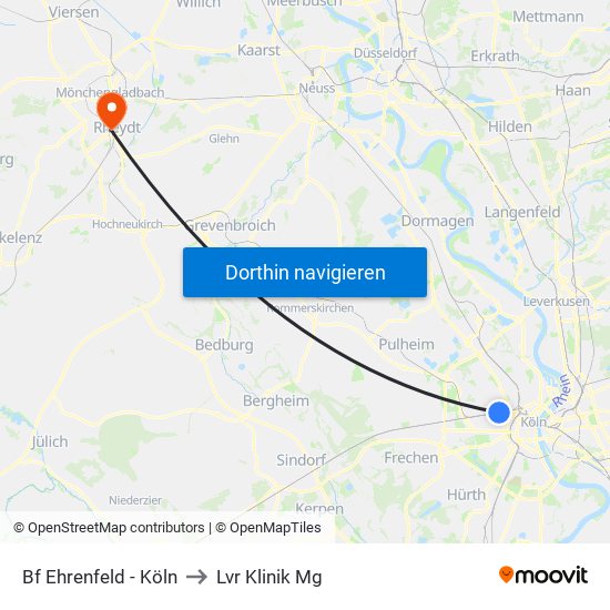 Bf Ehrenfeld - Köln to Lvr Klinik Mg map
