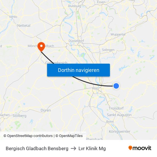 Bergisch Gladbach Bensberg to Lvr Klinik Mg map