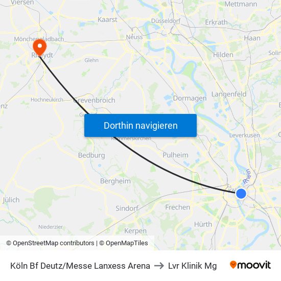 Köln Bf Deutz/Messe Lanxess Arena to Lvr Klinik Mg map