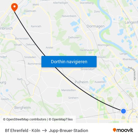 Bf Ehrenfeld - Köln to Jupp-Breuer-Stadion map