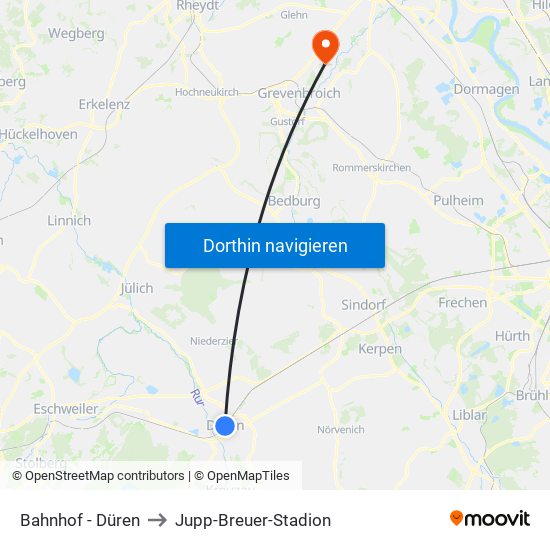 Bahnhof - Düren to Jupp-Breuer-Stadion map