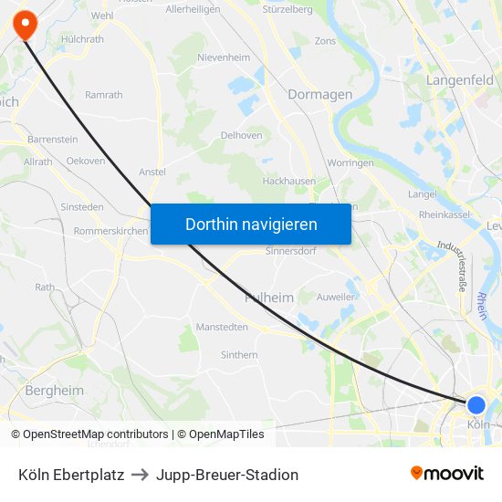 Köln Ebertplatz to Jupp-Breuer-Stadion map