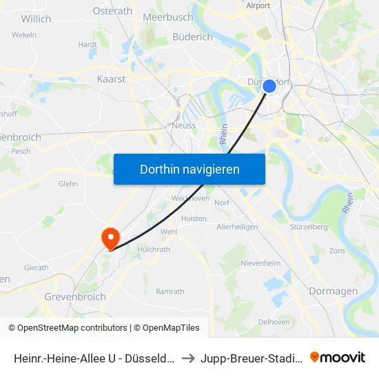Heinr.-Heine-Allee U - Düsseldorf to Jupp-Breuer-Stadion map