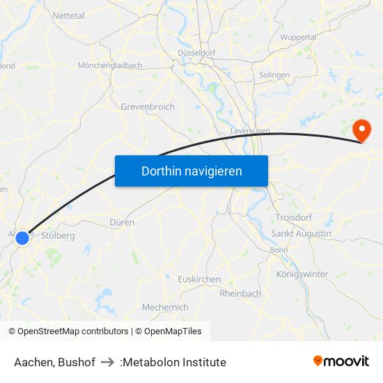 Aachen, Bushof to :Metabolon Institute map