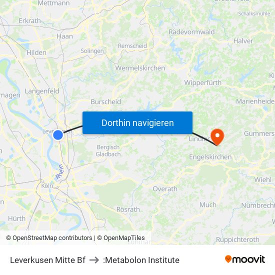 Leverkusen Mitte Bf to :Metabolon Institute map