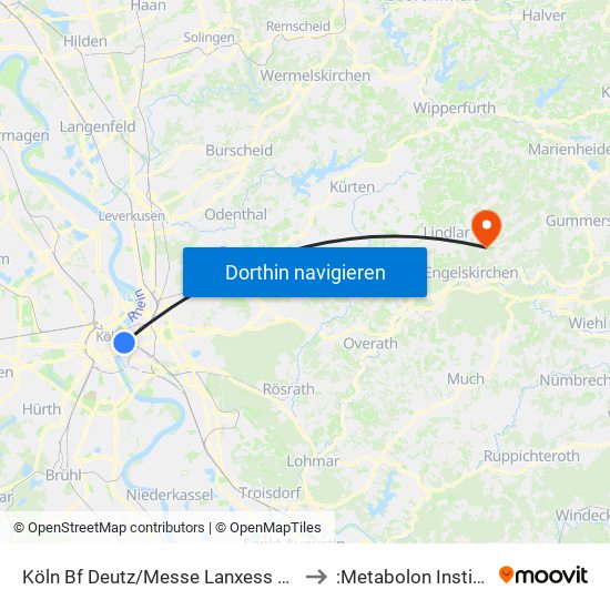 Köln Bf Deutz/Messe Lanxess Arena to :Metabolon Institute map