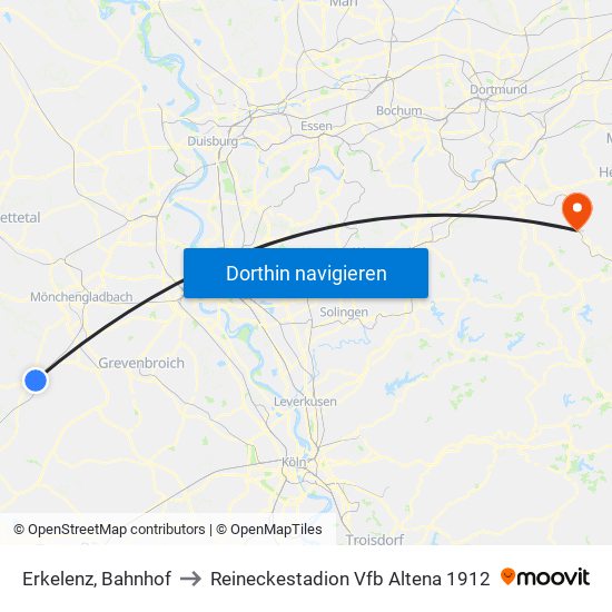 Erkelenz, Bahnhof to Reineckestadion Vfb Altena 1912 map