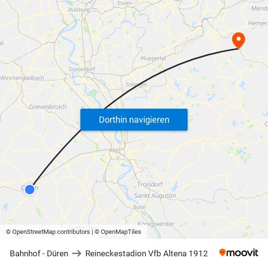 Bahnhof - Düren to Reineckestadion Vfb Altena 1912 map