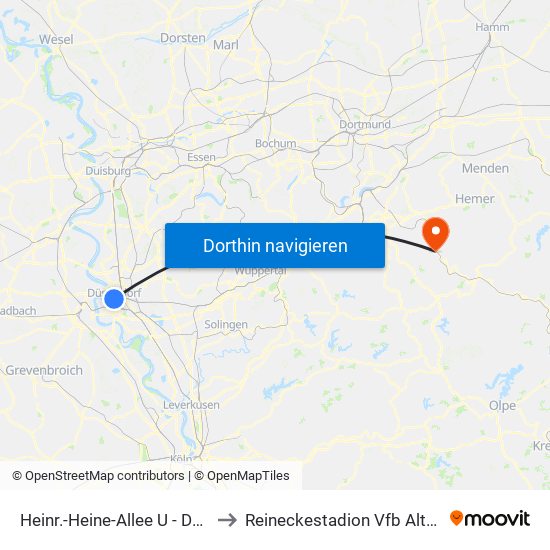 Heinr.-Heine-Allee U - Düsseldorf to Reineckestadion Vfb Altena 1912 map