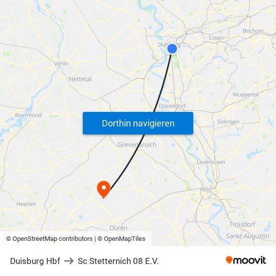 Duisburg Hbf to Sc Stetternich 08 E.V. map