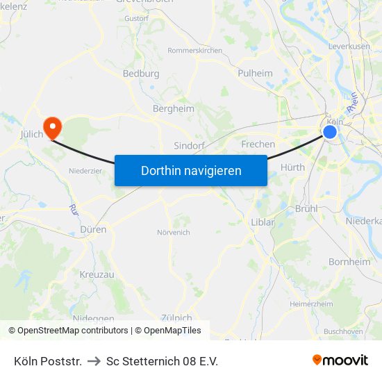 Köln Poststr. to Sc Stetternich 08 E.V. map