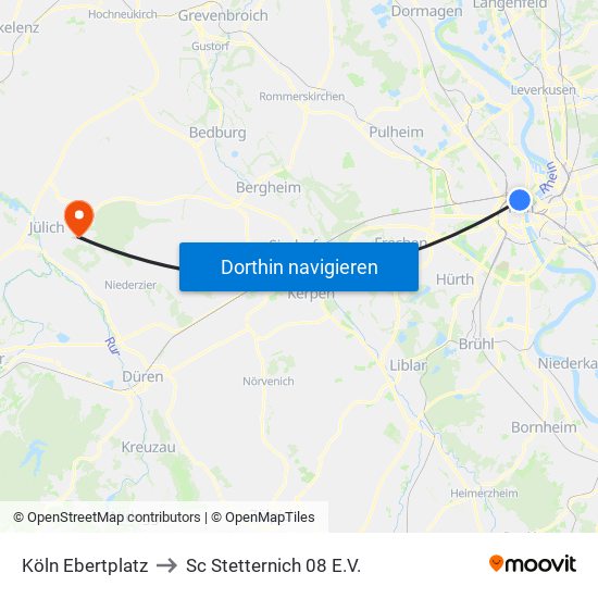 Köln Ebertplatz to Sc Stetternich 08 E.V. map