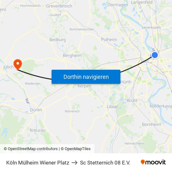 Köln Mülheim Wiener Platz to Sc Stetternich 08 E.V. map