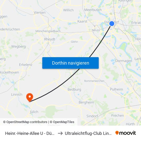Heinr.-Heine-Allee U - Düsseldorf to Ultraleichtflug-Club Linnich E.V. map