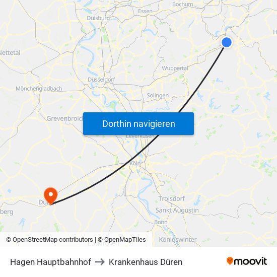 Hagen Hauptbahnhof to Krankenhaus Düren map
