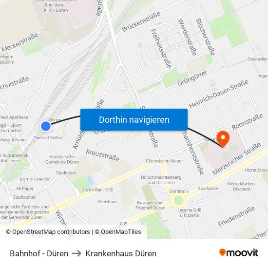 Bahnhof - Düren to Krankenhaus Düren map