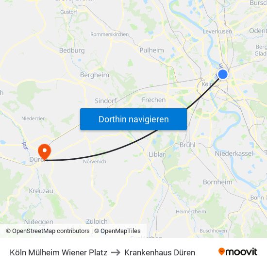 Köln Mülheim Wiener Platz to Krankenhaus Düren map