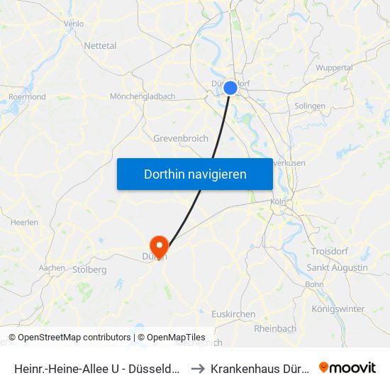 Heinr.-Heine-Allee U - Düsseldorf to Krankenhaus Düren map