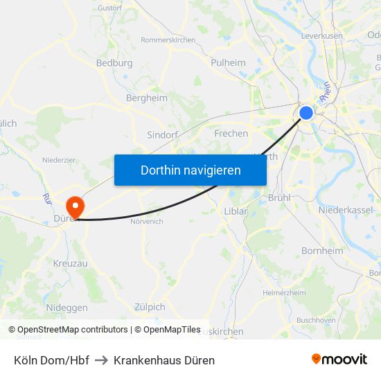 Köln Dom/Hbf to Krankenhaus Düren map