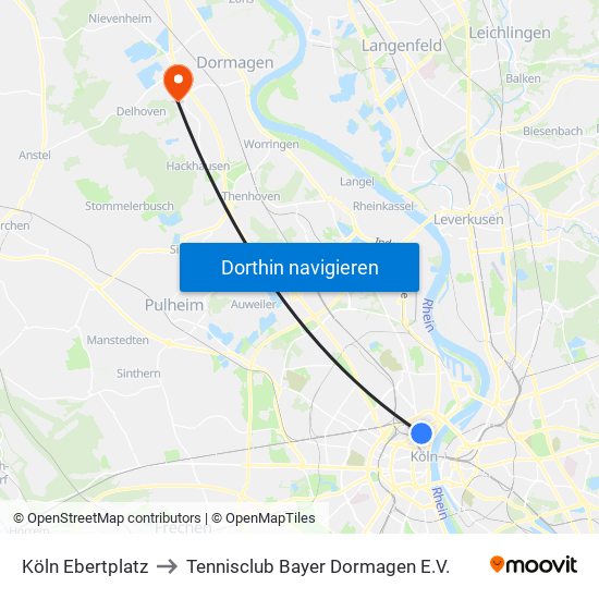 Köln Ebertplatz to Tennisclub Bayer Dormagen E.V. map