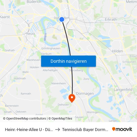 Heinr.-Heine-Allee U - Düsseldorf to Tennisclub Bayer Dormagen E.V. map