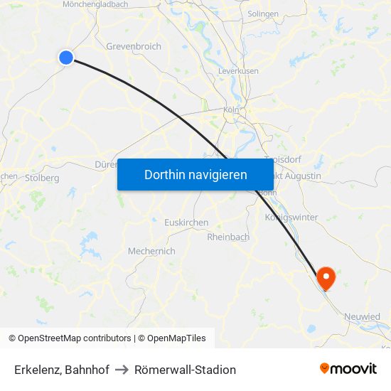 Erkelenz, Bahnhof to Römerwall-Stadion map