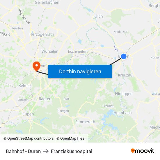 Bahnhof - Düren to Franziskushospital map