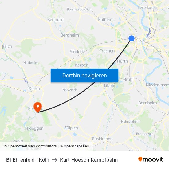 Bf Ehrenfeld - Köln to Kurt-Hoesch-Kampfbahn map