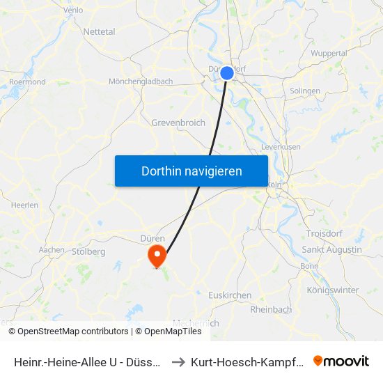 Heinr.-Heine-Allee U - Düsseldorf to Kurt-Hoesch-Kampfbahn map