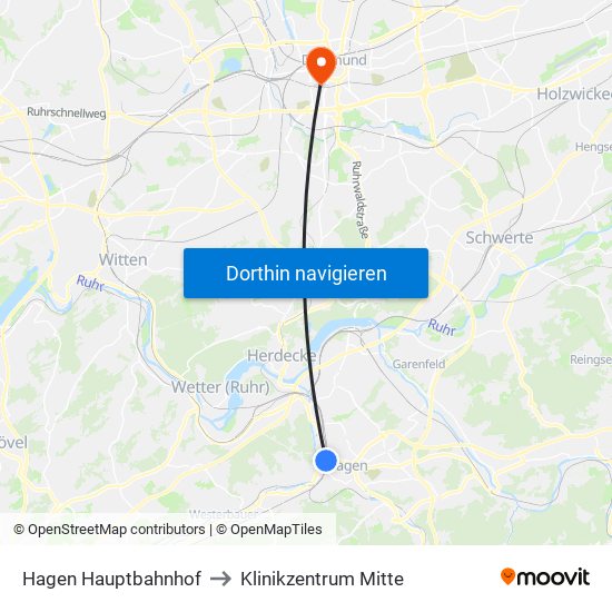 Hagen Hauptbahnhof to Klinikzentrum Mitte map