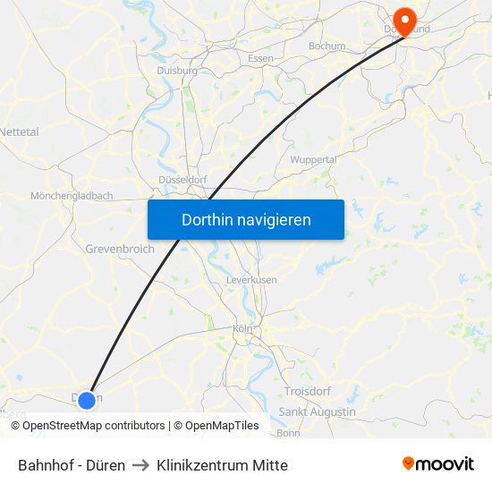 Bahnhof - Düren to Klinikzentrum Mitte map