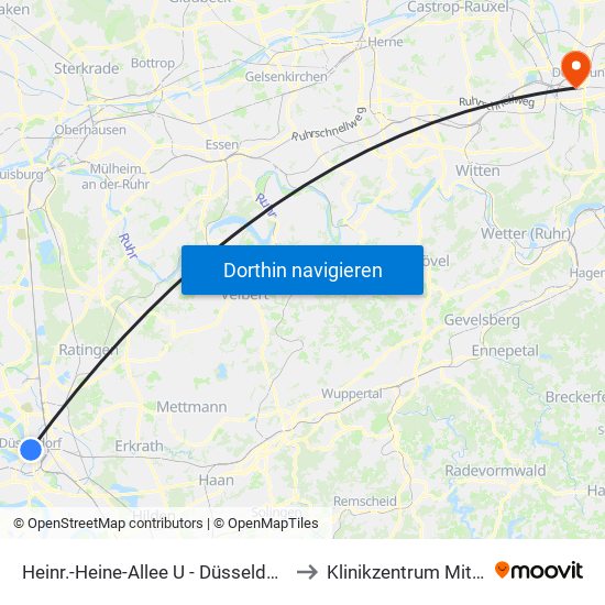 Heinr.-Heine-Allee U - Düsseldorf to Klinikzentrum Mitte map