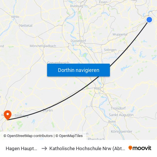 Hagen Hauptbahnhof to Katholische Hochschule Nrw (Abteilung Aachen) map