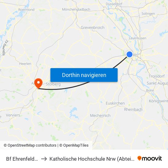 Bf Ehrenfeld - Köln to Katholische Hochschule Nrw (Abteilung Aachen) map