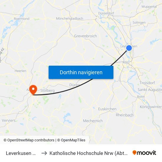 Leverkusen Mitte Bf to Katholische Hochschule Nrw (Abteilung Aachen) map