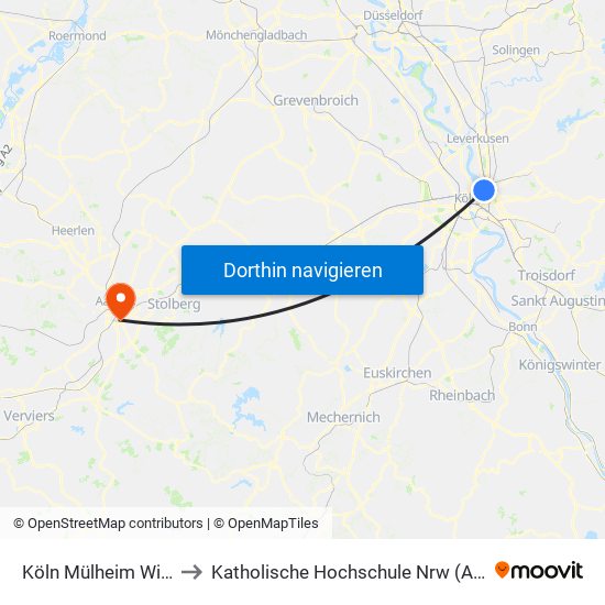 Köln Mülheim Wiener Platz to Katholische Hochschule Nrw (Abteilung Aachen) map