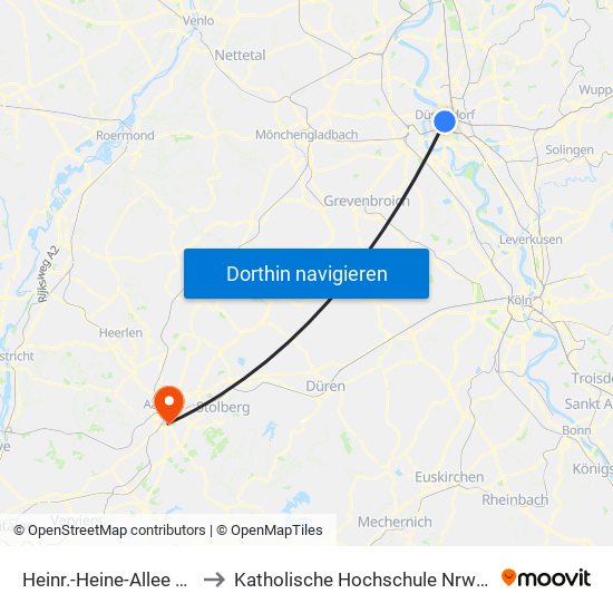 Heinr.-Heine-Allee U - Düsseldorf to Katholische Hochschule Nrw (Abteilung Aachen) map