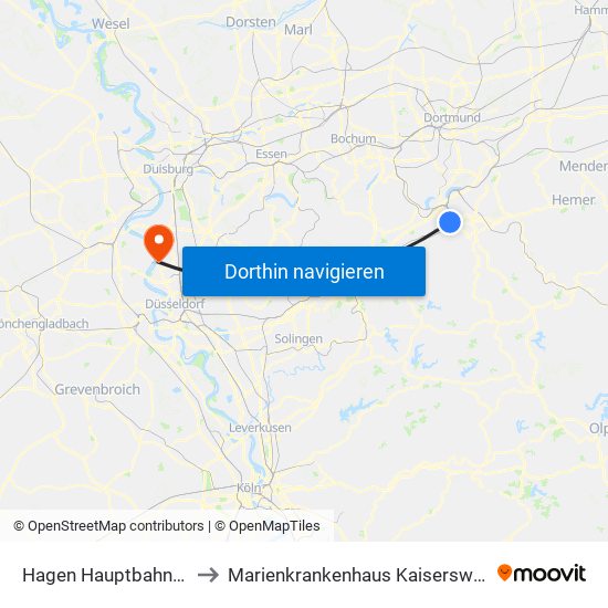 Hagen Hauptbahnhof to Marienkrankenhaus Kaiserswerth map