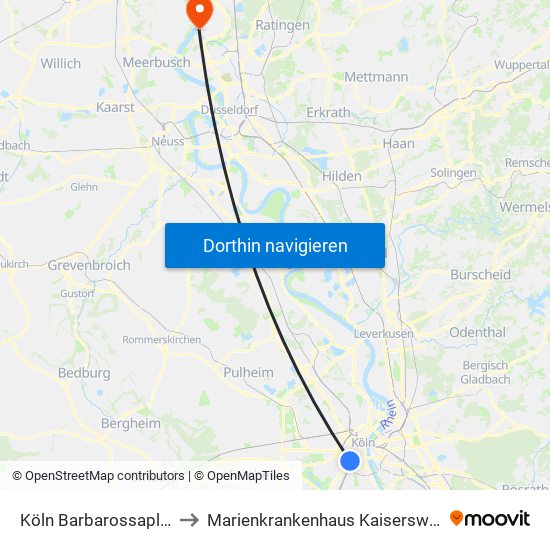 Köln Barbarossaplatz to Marienkrankenhaus Kaiserswerth map