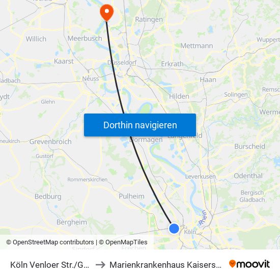 Köln Venloer Str./Gürtel to Marienkrankenhaus Kaiserswerth map