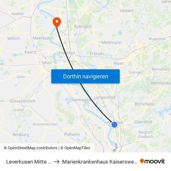 Leverkusen Mitte Bf to Marienkrankenhaus Kaiserswerth map