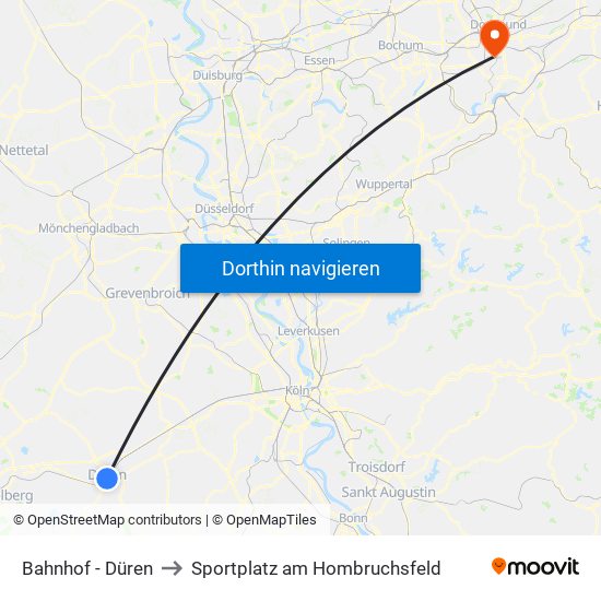 Bahnhof - Düren to Sportplatz am Hombruchsfeld map